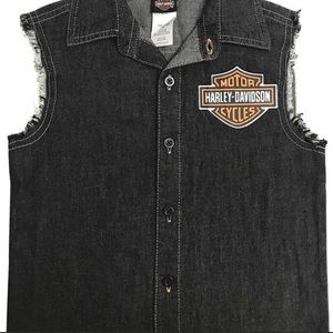 Harley-Davidson Black Sleeveless Button Down Shirt